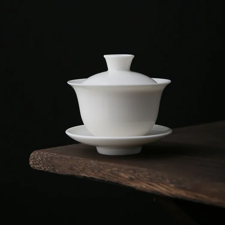 标准盖下100ml通审评盖碗德化白瓷三才盖碗适合冲泡六大茶类