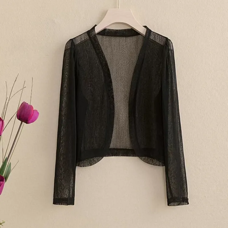 （送运费险）秋款针织防晒冰丝网纱开衫女款短外套薄披肩空调衫