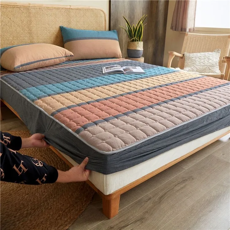 四季款夹棉床笠加棉床罩家用床套罩防滑透气罩床垫套四季通用印花