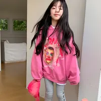 【小丑】2024春款童装韩版女童百搭宽松潮牌印花连帽卫衣上衣JX309