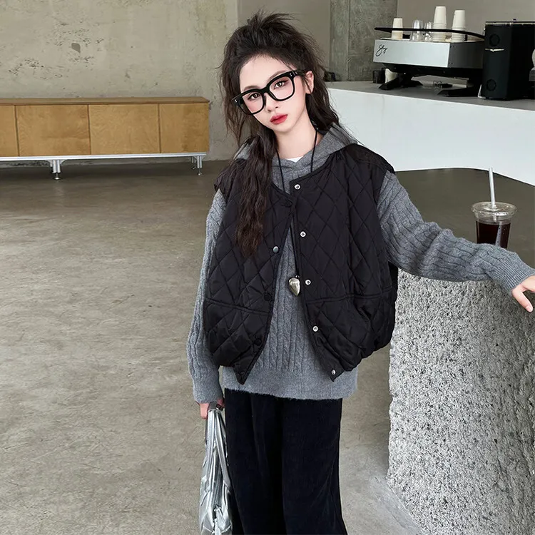女童冬装加棉马甲韩版冬季纯色女童中大童夹棉加厚双面穿儿童外套