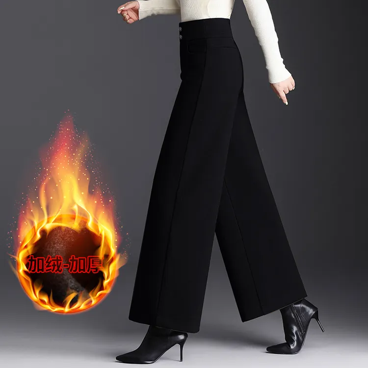 加绒裤子2025新款今年流行爆款毛呢阔腿裤加厚休闲裤垂感直筒长裤