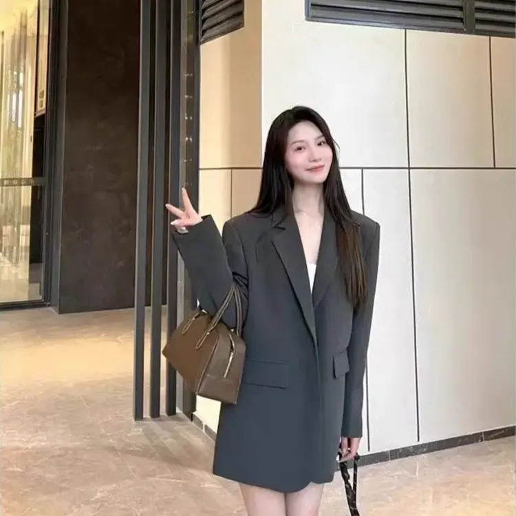 高级灰韩版小西装外套女2025春秋新款宽松时尚气质休闲西服1568