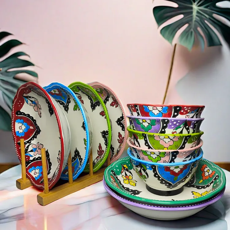 【新疆包邮】家用异域风陶瓷釉下彩拌面盘子奶茶碗专为新疆人设计