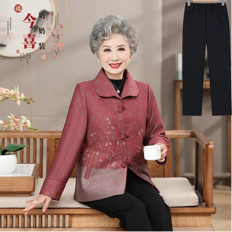 中老年女装春秋款外套时尚妈妈装洋气奶奶装老年人中国风新中式厚
