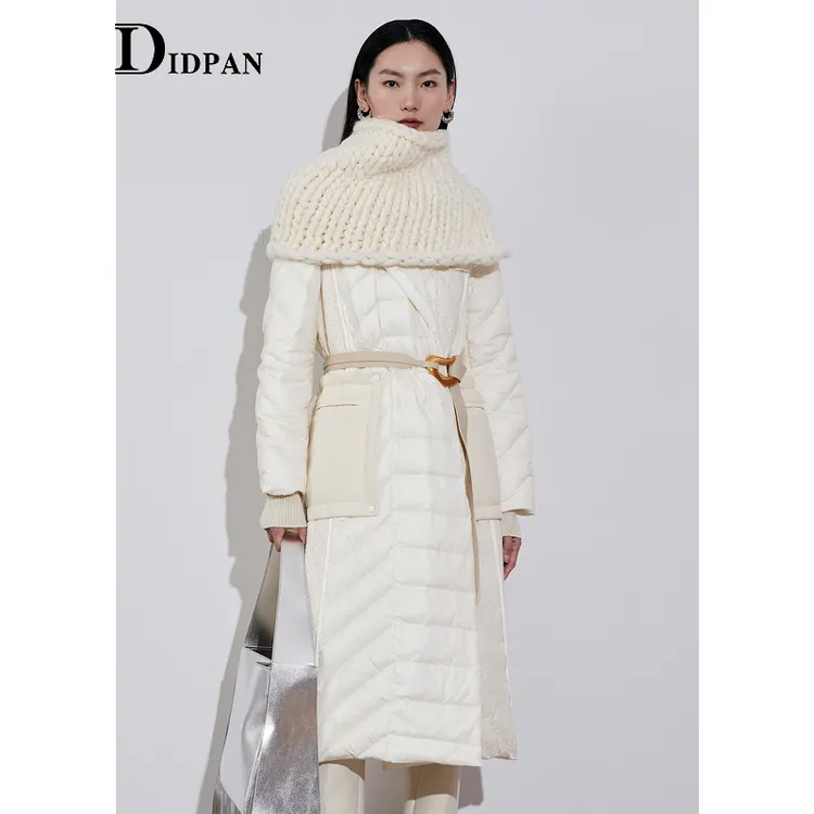 IDPAN白色高级感简约时尚气质中长款保暖秋冬长羽绒服2W4Y68043