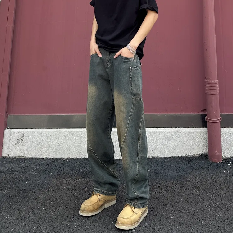 QUALCOMM潮流弯刀牛仔裤男2025秋冬新款宽松阔腿裤美式复古长裤子商品图