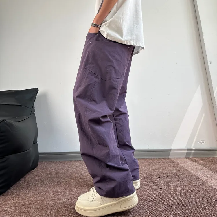 QUALCOMM高级紫秋季宽松阔腿休闲裤男潮流弯刀裤户外防水工装裤子