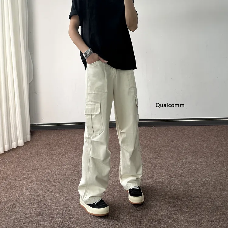 QUALCOMM秋季新款美式机能伞兵裤男宽松百搭直筒阔腿工装休闲裤子
