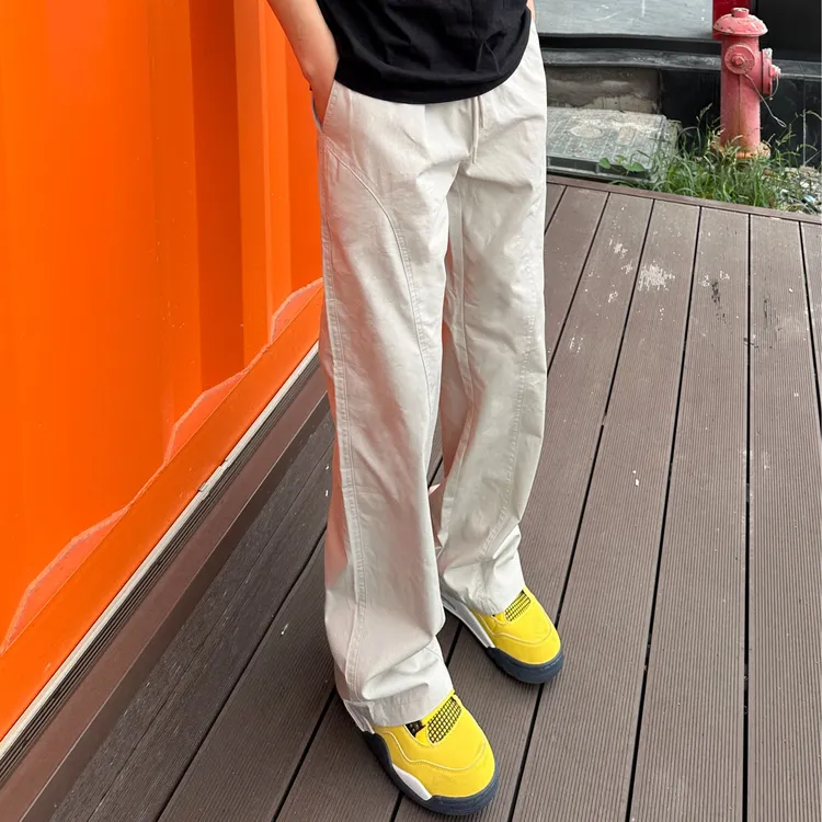 美式基础斜切百搭休闲裤男秋季显瘦显高潮流宽松直筒工装微喇长裤