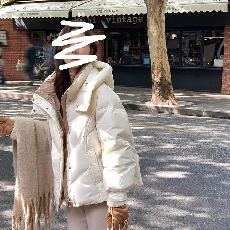 0201大码女装新款元气撞色短款上衣拼色棉服休闲撞色外套MF601