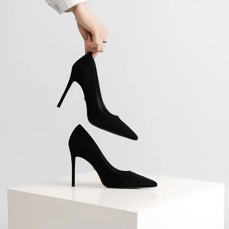 【羊猄绒】黑色高跟鞋2025春冬季款尖头细跟高跟鞋时尚气质显瘦女鞋