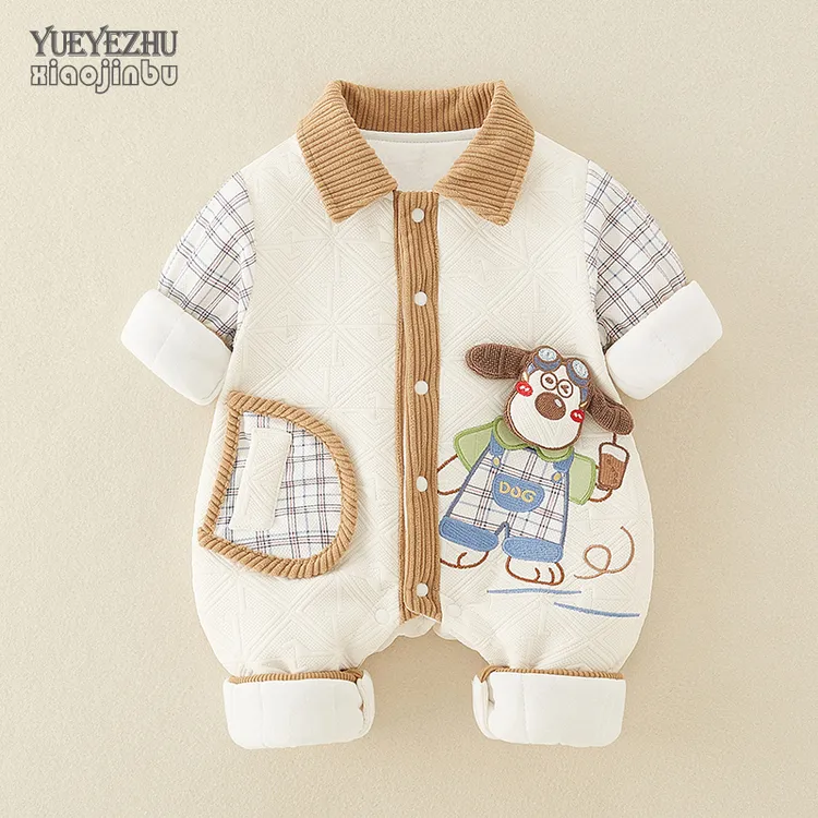 婴儿薄棉衣服秋冬加棉男宝宝初冬季连体衣卡通可爱保暖哈衣外出服