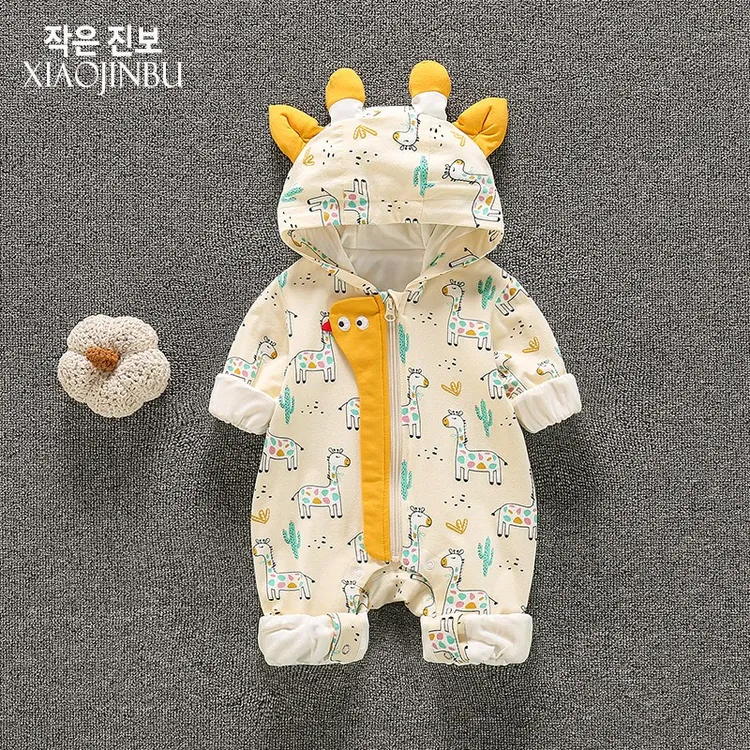 婴儿秋季外套男宝宝衣服秋装长颈鹿可爱连体衣新生儿哈衣外出抱衣