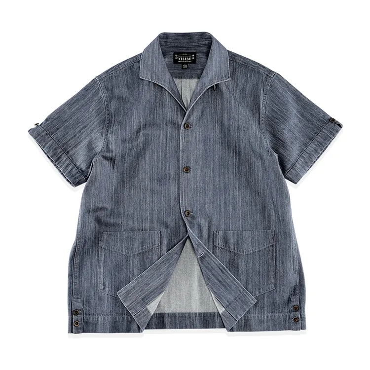 西里布S092古巴领牛仔半袖衬衫那不勒斯温莎领复古工装短袖衬衣