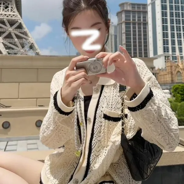 小香风镂空针织开衫外套女2025春秋季新款宽松慵懒风长袖早秋上衣