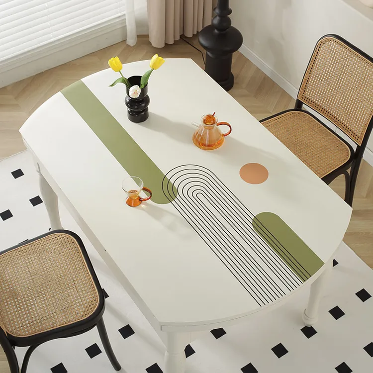 轻奢椭圆形餐桌垫子pvc茶几桌布免洗防水防油防烫弧形可定制皮革