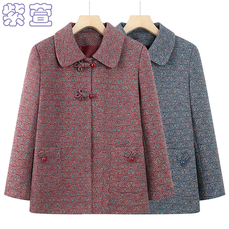 中老年女装秋装妈妈装薄款外套奶奶装呢子外套老太太宽松大码上衣