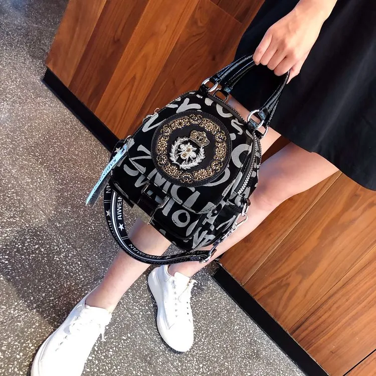 新款2025百搭高级感尼龙配真皮双肩包女包手提包多功能单肩斜挎包