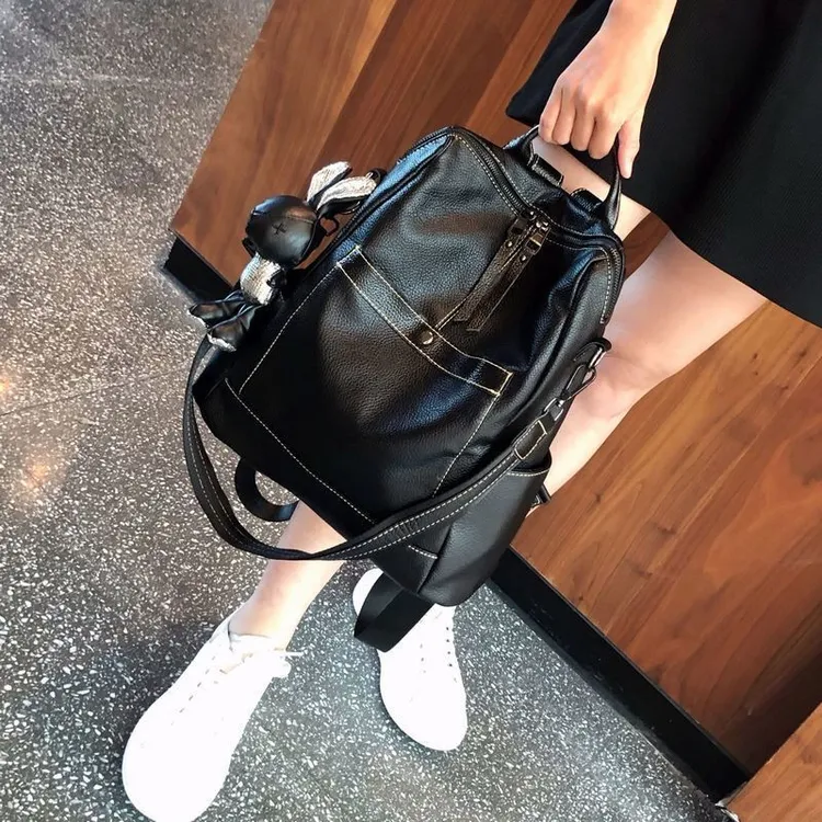 2025新款简约高级感真皮双肩包女包百搭大容量洋气软皮背包旅行包
