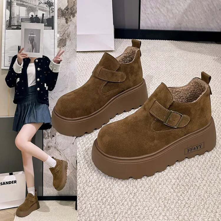 高帮厚底勃肯鞋女冬季加绒外穿棉鞋2025新款复古百搭美拉德雪地靴
