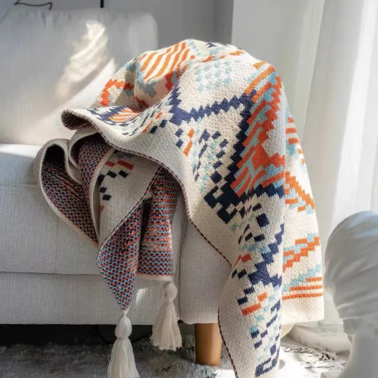 波西米亚四季通用披肩毯沙发毯空调毯北欧款床榻民宿针织流苏毯