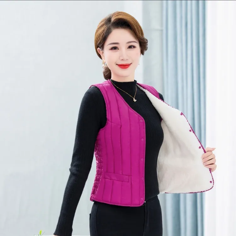 秋冬季女士加绒加厚保暖棉马甲女背心坎肩马夹修身内穿显瘦暖背