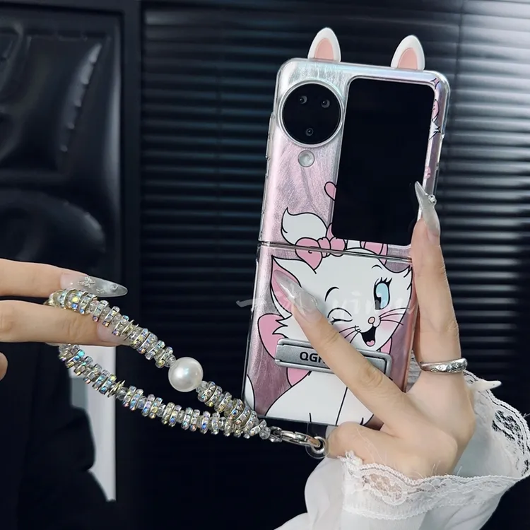 适用oppofindn3flip手机壳新款n3flip套oppo羽纱卡通玛丽猫支架女