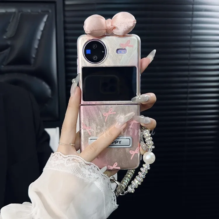 适用vivoxflip手机壳新款xflip套vivo羽纱腮红晕染蝴蝶结支架女款