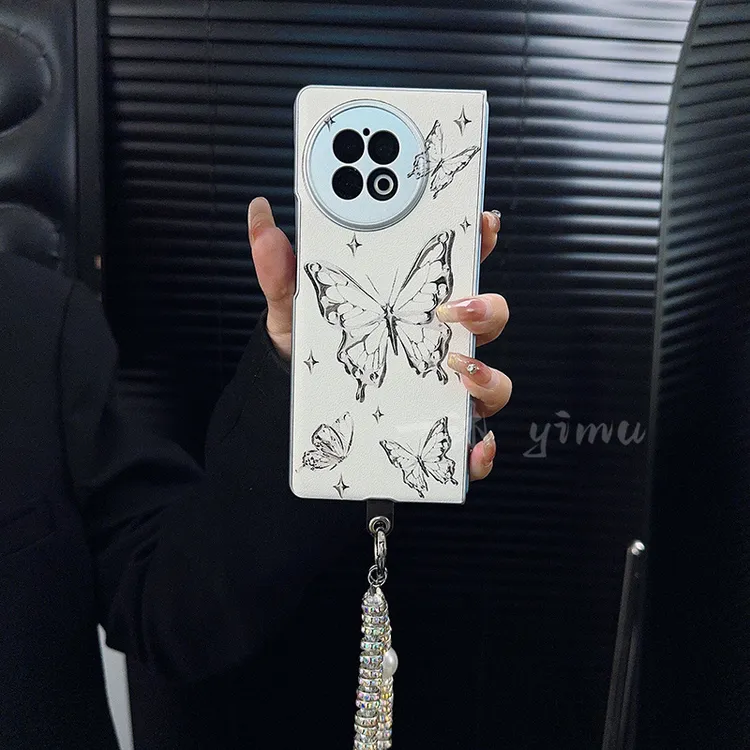 适用vivoxfold2手机壳新款xfold2套vivo简约线条蝴蝶皮质爱心女款