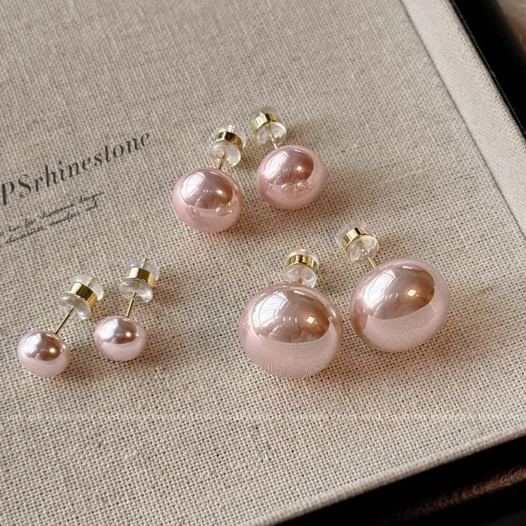 合金耳饰 樱花粉馒头珠珠耳钉女设计气质高级感耳环小众独特洋气