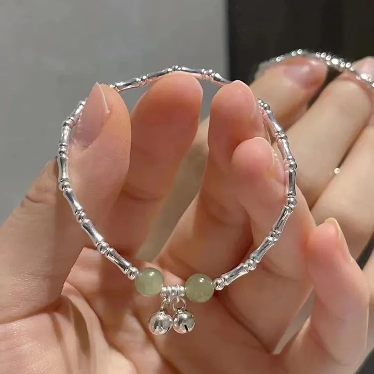 钛钢手链 古风优雅青珠铃铛竹节手链女复古气质节节高升手串手饰