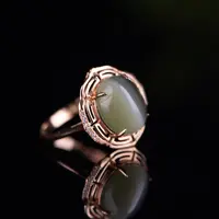 【17.5mm碧玉戒指】和田玉碧玉绿猫眼戒指玉质细腻水头十足