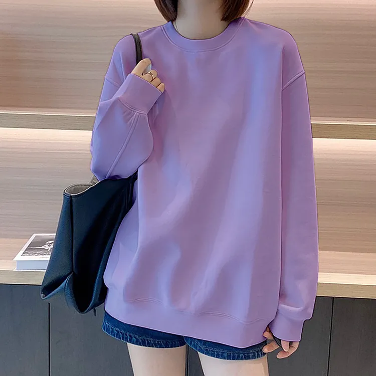 多巴胺纯色圆领卫衣女2025新款爆款冬秋季女上衣加绒糖果色打底衫