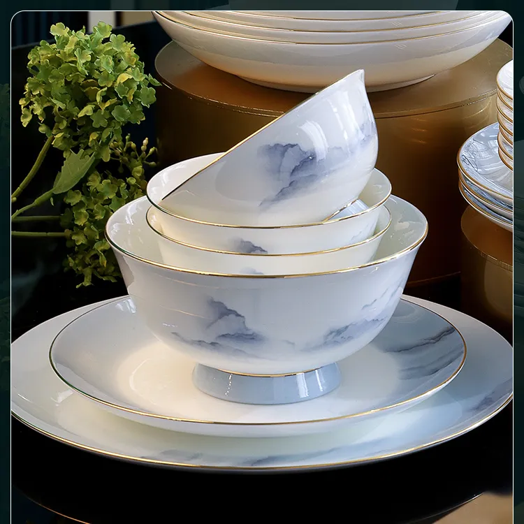 （千里江山单件）吃饭高档骨瓷釉下彩家用中式餐具套装乔迁新居