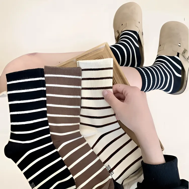 九九宠粉 袜子女中筒袜秋冬款条纹袜子ins潮百搭棉袜长筒堆堆袜