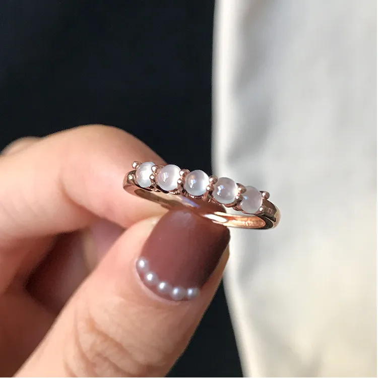 黄铜陶瓷戒指 设计小众戒指女天然小蛋面排戒镀金活口指环