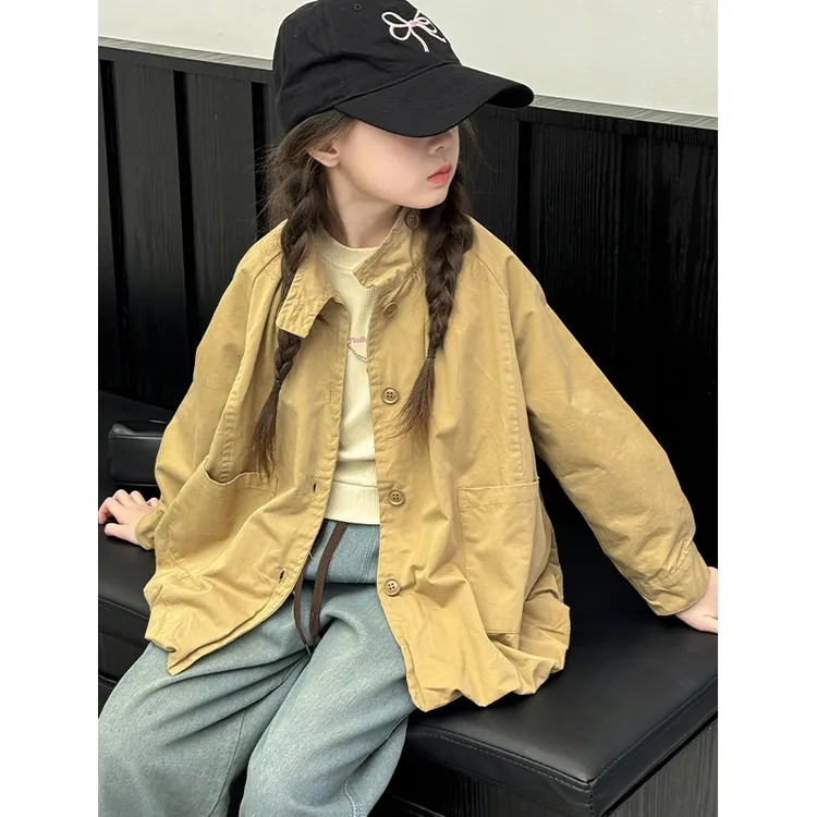 女童儿童秋装外套洋气时髦工装休闲百搭复古宽松韩版设计感上衣