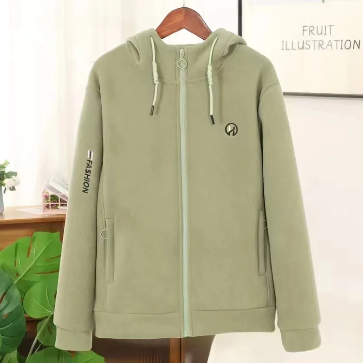 女款春秋百搭时尚户外运动连帽款摇粒绒宽松外套休闲带帽女士外套