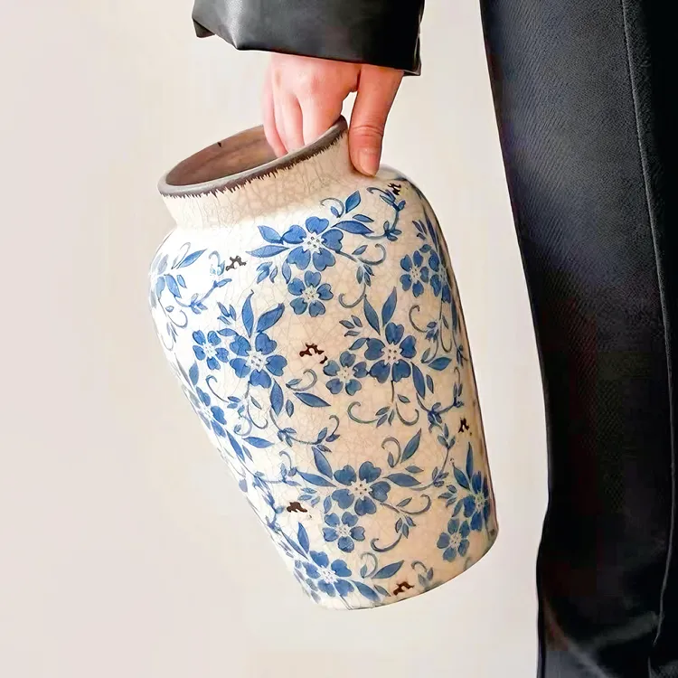 青花瓷花瓶陶瓷摆件客厅水培插花创意高级感田园风装饰品新中式