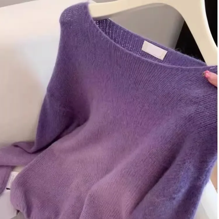 渐变紫色圆领毛衣女秋冬慵懒高级感宽松软糯长袖针织衫超好看上衣