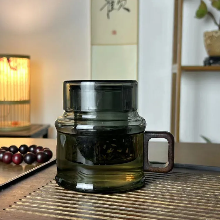 新款墩墩壶玻璃泡茶杯办公室小容量茶水壶家用木把茶水分离花茶杯