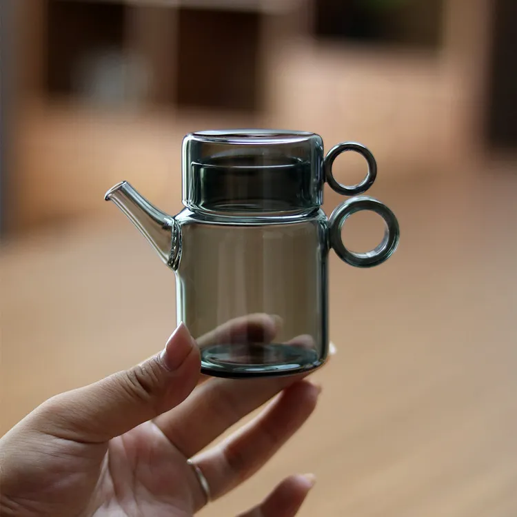 100ml迷你小泡壶 耐热玻璃一人泡茶壶多孔过滤花茶壶精致指环小壶