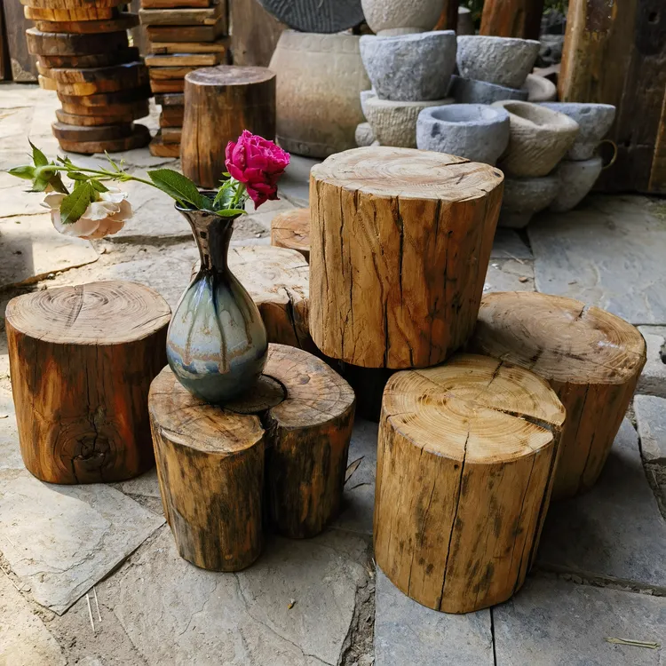 原木木墩木凳花盆底座实木墩子木桩茶几侘寂风坐凳家用木墩凳