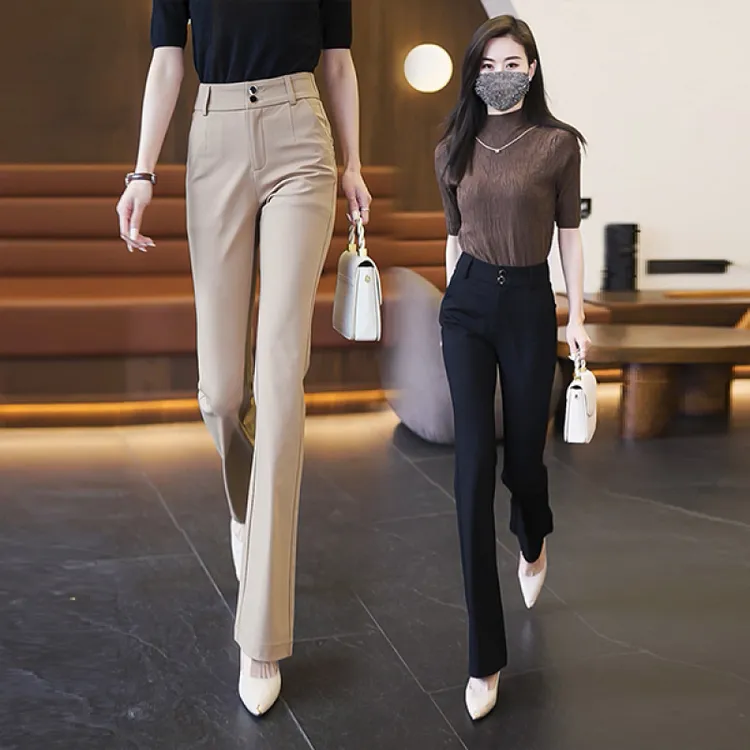 西装微喇裤女2024春秋款高腰显瘦休闲弹力垂感喇叭裤气质直筒裤子