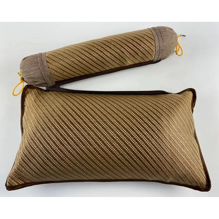 藤艺凉席面艾草连体颈椎枕家用成人枕头软硬可拆枕圆柱形护颈矫正