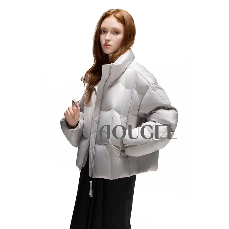 【AOUGEL银河系列】缎面反光设计师短款90白鸭绒羽绒服