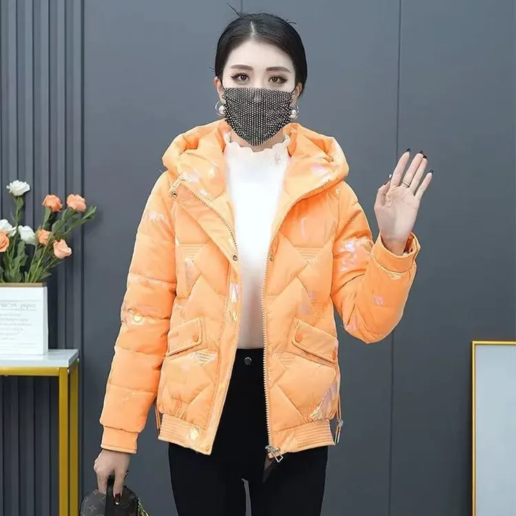 亮面免洗连帽保暖棉服女2025冬季洋气减龄显瘦薄款小个子棉衣棉袄