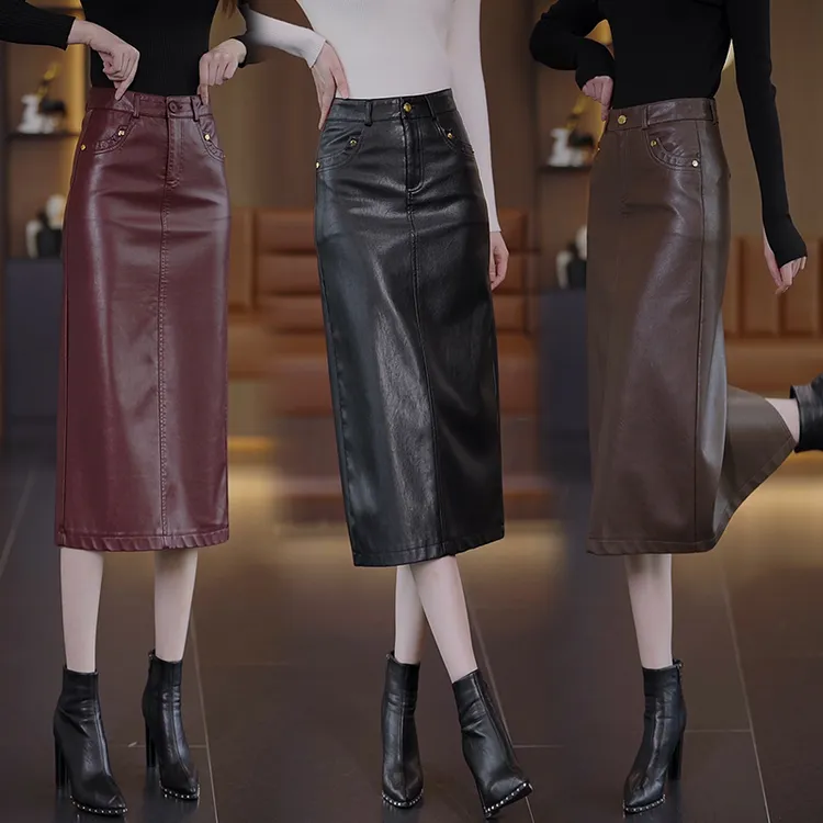 皮裙半身裙女秋冬2025年新款气质高腰直筒中长款高级感一步包臀裙