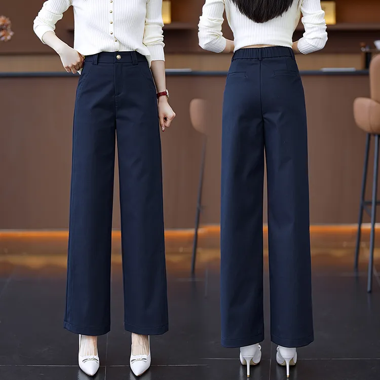 天丝棉窄版女款直筒裤女2025年藏青色高腰宽松垂感休闲阔腿裤子